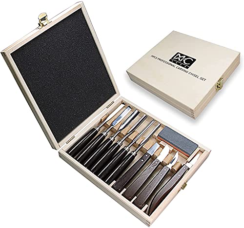 Woodworking 11 PC Carving Chisel Set with Wooden Storage Case - Gouges, Chisels and knifes for Hobbyists and Professional Wood Carving Tool