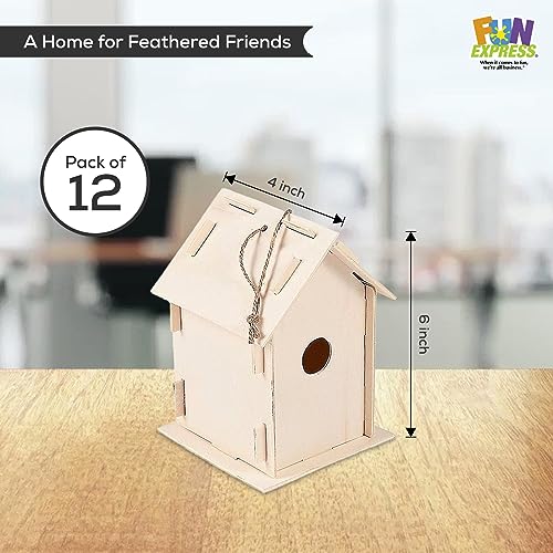 Fun Express Birdhouse Kits for Kids - Unleash Creativity with Safe, Non-Toxic, and Engaging DIY Set - 12 Houses for Hours of Fun - Engaging,