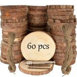 Unfinished Natural Wooden Slices 60 Pcs 3.2-4 Inch Wood Circles for Crafts DIY Christmas Ornament Craft Wood Kit with Bit,Blank Round Wood Slice with KXEXK