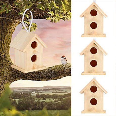 Wooden Bird House 3Pcs Innovative Outdoor Wooden Bird House Nesting Cage Ornament Hanging Birdhouse for Outside Garden Decoration Bird Nesting Box Fdit