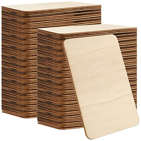 JEUIHAU 150 PCS 4 x 6 Inch Rectangle Unfinished Wood Pieces, Blank Wooden Cutout Tiles with Rounded Corners Wood Squares for Crafts, DIY, Decoration, JEUIHAU