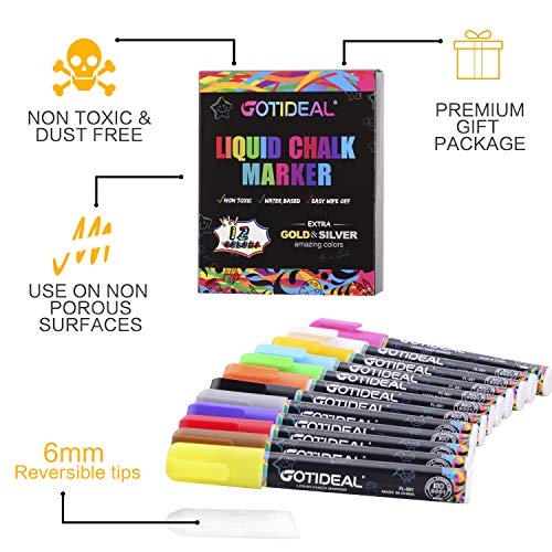 GOTIDEAL Liquid Chalk Markers, Fine Tip 8 Colors Washable Window