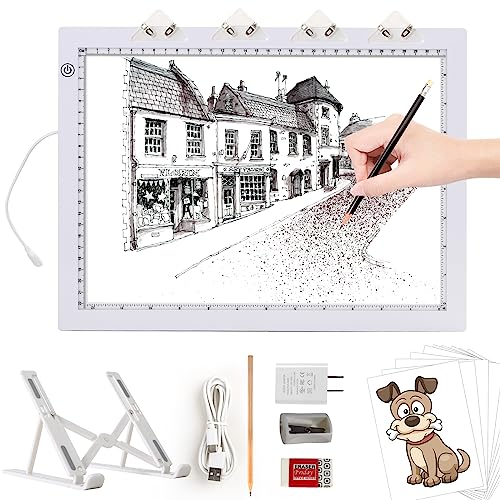 TOHETO A4 Light Pad with Foldable Stand, UL Certified Adapter, 8000 Lux Super Bright Ultra Thin Pad for Cricut Weeding Vinyl, Artist Drawing Light TOHETO