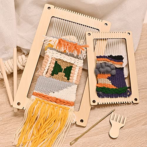 Sparkle Race Weaving Looms Set of 2, 11.9" x 7.8" & 8" x 5.2" Mini Loom with Weaving Needle Wooden DIY Weaving Loom for Kids, Small Weaving Loom Kit - WoodArtSupply