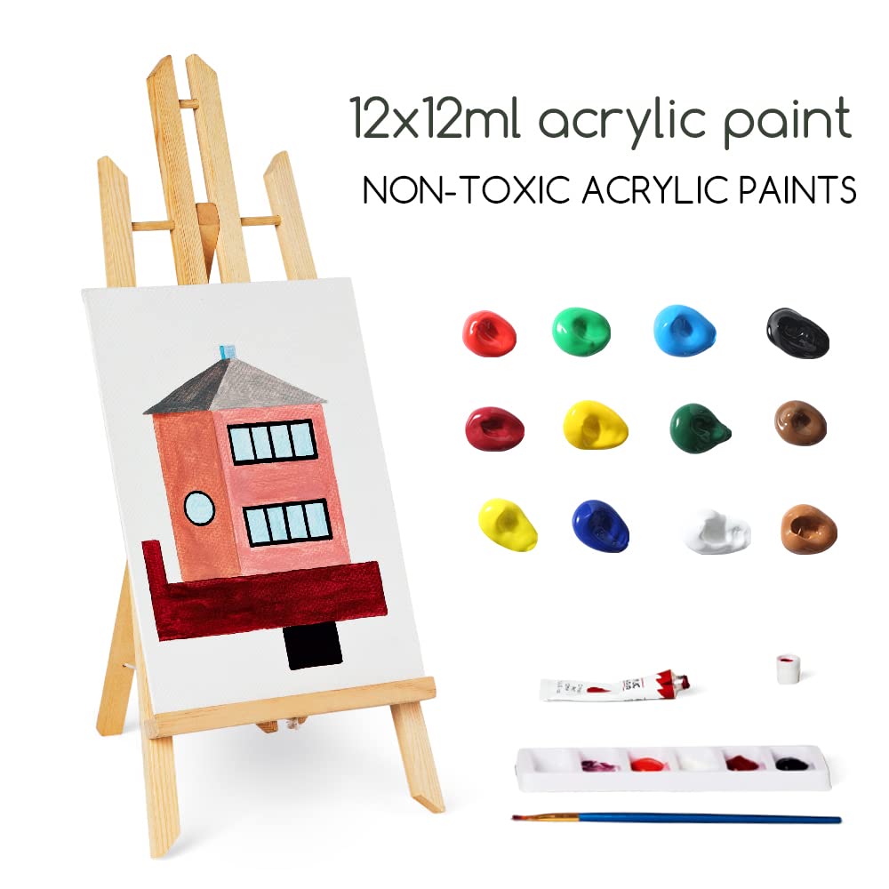 Paint Set for Kids,Art Supplies for Kids 9-12 Includes 12 Acrylic Paints,Table Top Easel,3 Paint Brushes,12 AcrylPapier,Paint