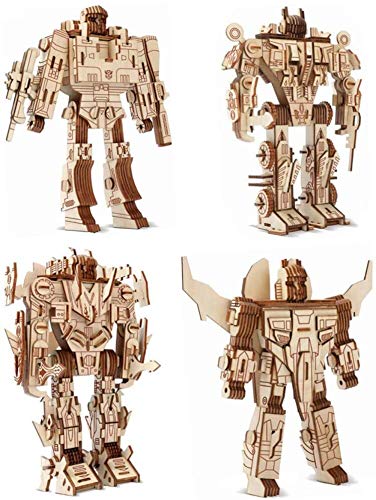 Chiyuehe Robot Puzzles 3D Wooden Building Blocks Model Self-Assembly Craft Kit DIY Brain Teaser Toys Best Gifts for Women & Men(Robot) Chiyuehe