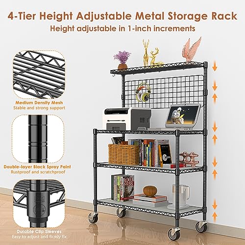 Leteuke NSF Certified 4-Tier Rolling Kitchen Bakers Rack with Adjustable Shelves and 20 S-Hooks Leteuke