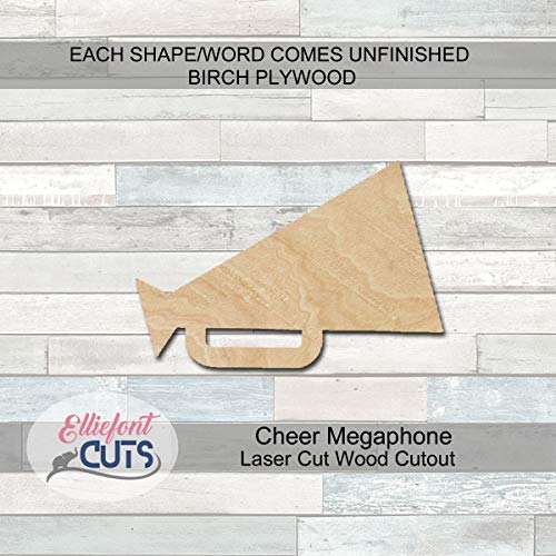 Cheer Megaphone Wood Cutouts for crafts, Laser Cut Wood Shapes 5mm thick Baltic Birch Wood, Multiple Sizes Available Elliefont Styles