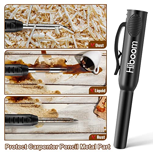 Hiboom 2 Pack Solid Carpenter Pencils with Pencil Cap and 18 Refills, Long Nose Deep Hole Mechanical Pencil Marker, Scribe Tool with Built-in Hiboom
