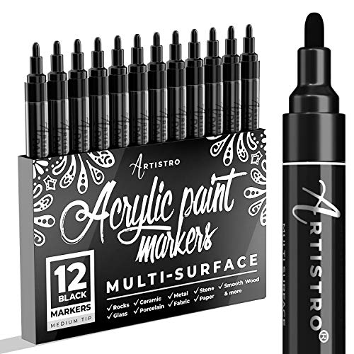 ARTISTRO Paint Pens for Rock Painting, Stone, Ceramic, Glass, Wood, Tire, Fabric, Metal, Canvas. Set of 12 Markers for Acrylic Painting, Water-based,