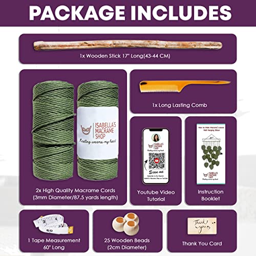 3mmx180Yards Boho Macrame Kit -Macrame Supplies - Boho DIY Kits - Macrame Kits for Adults Beginners - Macrame Wall Hanging Kit -Leaf Tapestry, with 2 - WoodArtSupply