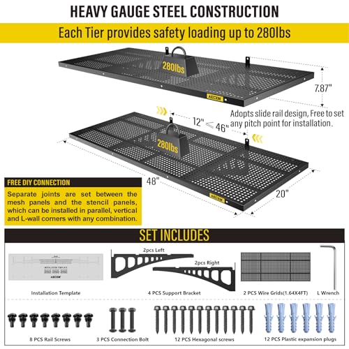 Aecxm 2pack-1.64x4ft Garage Storage Rack Floating Wall Shelves Garage Shelves Heavy Duty Sturdy Wall Shelves Wall Mounted Shelves (Black)