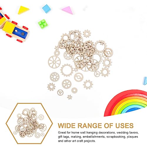 Amosfun 50pcs Mini Wooden Gear Puzzle Buttons Unfinished Wood Pieces Crafts DIY Painting Decorations Amosfun