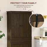HOMCOM 72" Farmhouse Kitchen Pantry, 4-Door Rustic Storage Cabinet with Drawer and 3 Shelves, Walnut HOMCOM