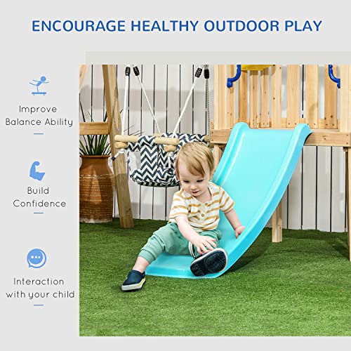 Outsunny 3 in 1 Wooden Swing Set Outdoor Playset with Baby Swing Seat, Toddler Slide, Captain's Wheel, Telescope, Kids Backyard Playground Equipment,