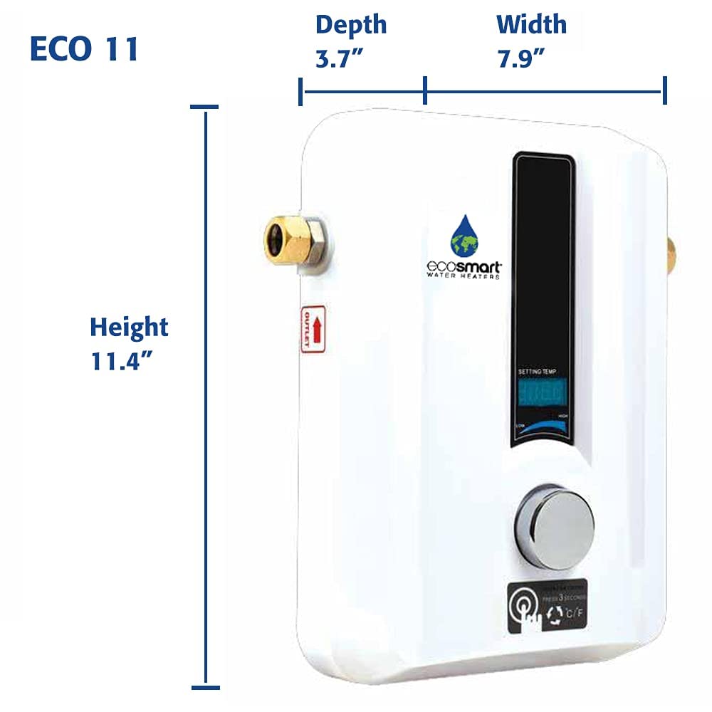 EcoSmart ECO 11 Electric Tankless Water Heater, 13KW at 240 Volts with Patented Self Modulating Technology - WoodArtSupply