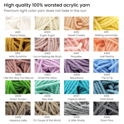 Arteza Acrylic Yarn for Crocheting, 20 Mini-Skeins of Worsted Yarn for Knitting in Light Colors, Machine Washable, Knitting & Crochet Supplies – Use ARTEZA