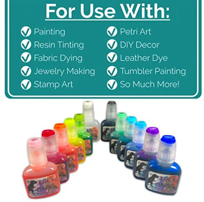 T-Rex Inks Starlight Shimmer Sparkling Alcohol Ink 12 Bottle Set - Glitter Alcohol Ink for Epoxy Resin Dye, Painting, Tumbler Making & More - - WoodArtSupply