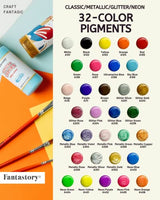 fantastory Tempera Paint for Kids 32 Colors (2 oz Each) Washable Tempera Paint, Kids Poster Paint Sponge Painting, Non-Toxic Kids Paint Finger Paints Fantastory