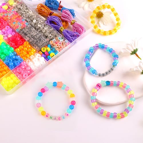 DULEFUN Glow Beads Bracelet Making Kit, Glow in The Dark Pony Beads Letter Beads Heart Beads for Bracelets Jewelry Making Luminous Plastic Glow Beads DULEFUN