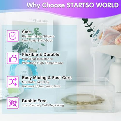 STARTSO WORLD Silicone Mold Making Kit 10A, 80OZ Liquid Silicone for Mold Making, Silicone Rubber Mold Making Kit 1:1 by Volume, Ideal for Casting