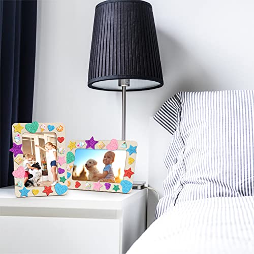 ZOCONE 12 Pcs Wooden Picture Frames for Craft, 7.5"x5.5" Unfinished Wood Photo Frames with Stand, DIY Wood Frame with Stickers, Resin Accessories, ZOCONE