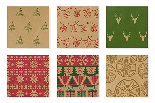 RUSPEPA Christmas Wrapping paper - Brown Kraft Paper with Red and Green Pattern For -Christmas Elements Collection-6 Roll-30Inch X 10Feet Per Roll - WoodArtSupply