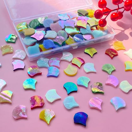ILLUCKAI 3/4" Iridescent Fanshape Glass Mosaic Tiles for Crafts, 170 Pieces Mosaic Glass Pieces for Home Decor, Stained Glass Supplies Mosaic Kit for ILLUCKAI