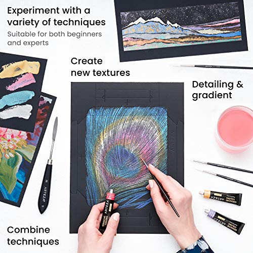 Arteza Gouache Painting Art Set, Metallic Gouache Paint 12 and Foldable Black Canvas Paper Bundle, DIY Kit, Art Supplies for Artists & Beginners, Art ARTEZA