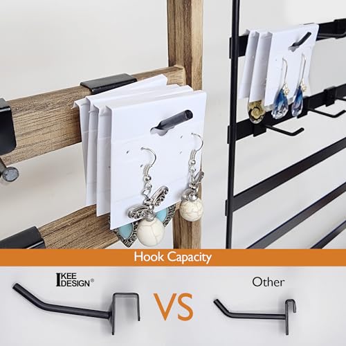 Ikee Design Wooden Jewelry Display Rack with 20 Removable Metal Hooks, Earring Card Display Holder Stand with Hooks, Earring Display Stand for