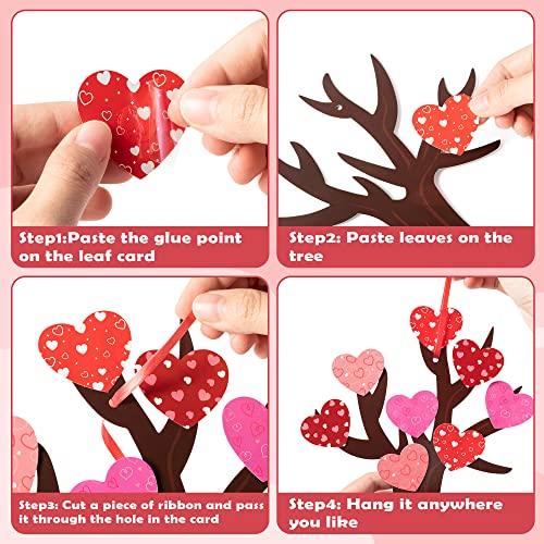 Haooryx 24 Pack Tree of Hearts Valentine Craft Kit Make Your Own Valentine Tree Hanging Ornaments DIY Valentine's Day Craft Kit Kids Classroom Haooryx