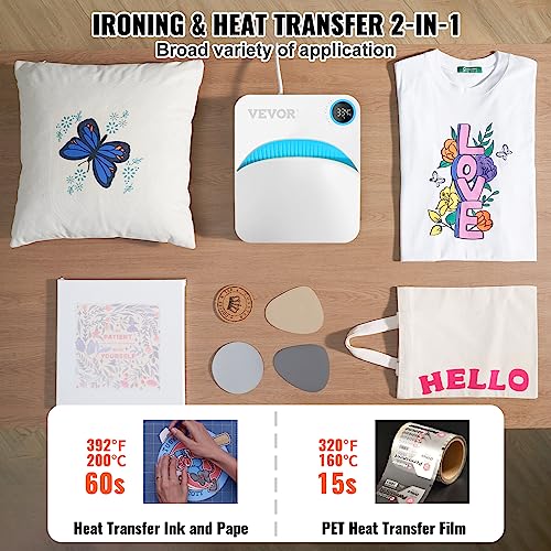 VEVOR Heat Press Machine,10x12inches Portable Shirt Printing Multifunctional Sublimation Transfer Heat Press Machine Teflon Coated, Easy Iron-on