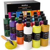 Nicpro 18 Colors Large Acrylic Paint Set, 8.45 fl oz./ 250 ml Artist Painting Supplies Bulk Non-Toxic For Multi Surface Canvas, Wood, Fabric, Nicpro