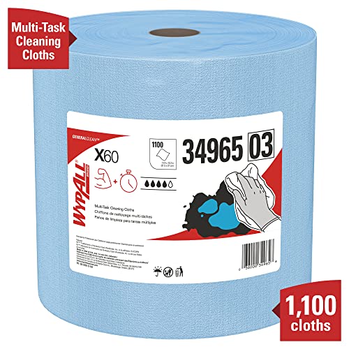 WypAll General Clean X60 Multi-Task Cleaning Cloths (34965), Jumbo Roll, Blue, 1,100 Sheets / Roll, 1 Roll / Case - WoodArtSupply