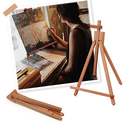 Falling in Art Beechwood 25’’ Tabletop Easel Display Stand Set for Painting- Holding Canvas Up to 22 1/2 Inches High, 2 Pack Artist A-Frame Tripod - WoodArtSupply