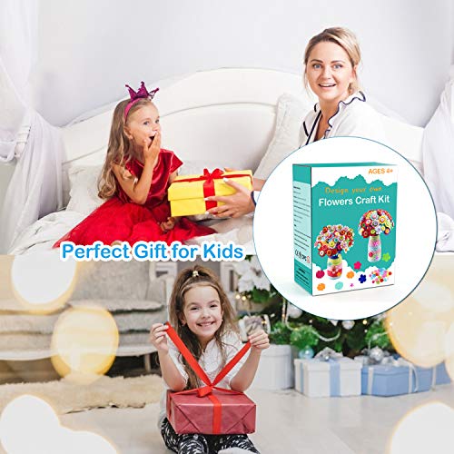 Crafts for Girls Ages 4-12 Gift Make Your Own Flower Bouquet with Buttons Felt Flowers, Christmas gift Vase Art and Craft for Children - DIY Activity HULASO