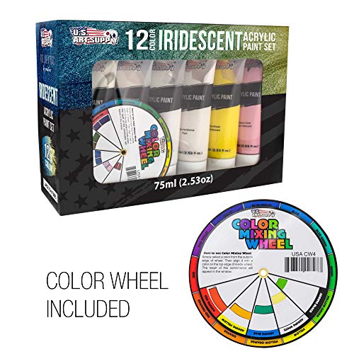 U.S. Art Supply Professional 12 Color Set of Iridescent Acrylic Paint, Large 75ml Tubes - Luminescent Special Effect Chameleon Color-Shifting Pearl U.S. Art Supply