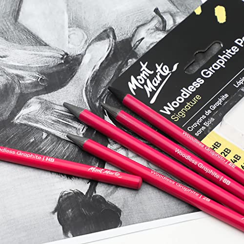 MONT MARTE Woodless Graphite Pencils 6 Piece (HB, 2B, 4B, 6B, 8B and EE), Suitable for Sketching, Drawing and Shading - WoodArtSupply