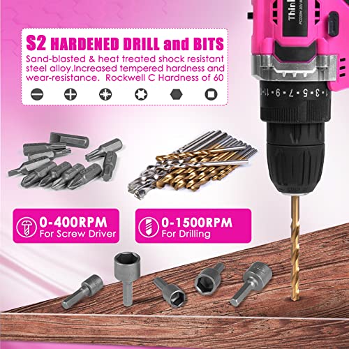 ThinkLearn Tool Kit with 20V Cordless Drill(265in-lbs), Pink Drill Set for Women, Lady's Home Tool Kit for DIY, Daily Repair Tool Set as a Creative ThinkLearn