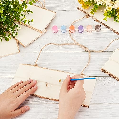 OLYCRAFT 6pcs Wood Hanging Signs Unfinished Hanging Wood Plaques Rectangle Wooden Blanks Wood Sign Wooden Slices Banners with Ropes for DIY Painting OLYCRAFT