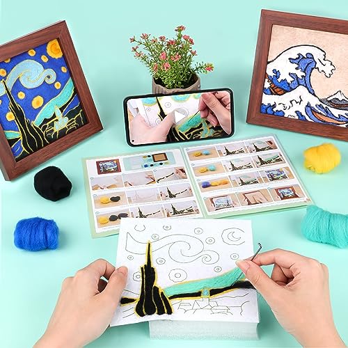 PREBOX Needle Felting Kit Craft for Beginners - Wool Felt Painting Gifts for Girls Kids Adults, Vincent Van Gogh The Starry Night and The Great Wave