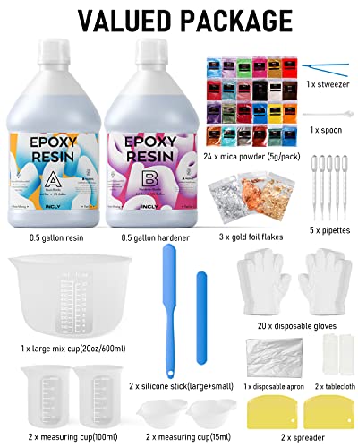 INCLY 1 Gallon Crystal Clear Epoxy Resin Kit, Bubbles Free Epoxy Resin Supplies, Casting & Coating Resin Epoxy for Craft Tabletop, Art Painting,