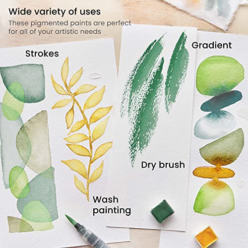 ARTEZA Watercolor Paint Set with Water Brush, 12 Watercolor Half Pans in Earth Tones, Semi Moist, Art Supplies for Painting Stunning Landscapes