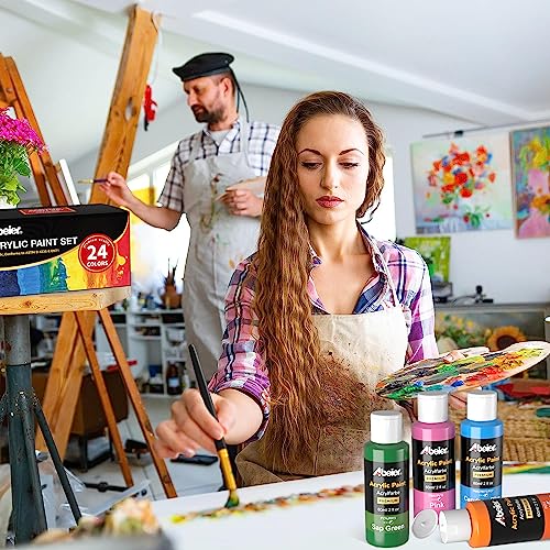 Acrylic Paint Set 24 Colors (2 oz/Bottle) with 12 Art Brushes Art Supplies  for Painting Canvas Wood Ceramic & Fabric Rich Pigments Lasting Quality for  Beginners Students & Professional Artist