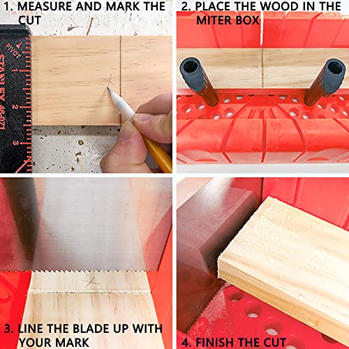 ACEgoes 12" Miter Box with Saw Included, Reinforced Steel Back Saw for Accurate Cutting, Preset 90 Degree 45 Degree 22.5 Degree and 0 Degree Cuts, ACEgoes