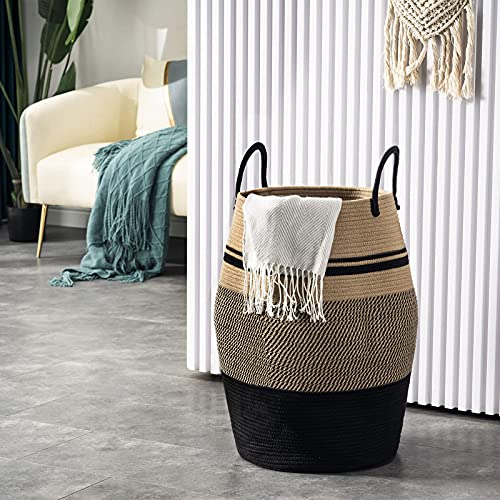 YOUDENOVA 105L Extra Large Woven Laundry Hamper Basket with Heavy Duty Cotton Rope Handles for Clothes and Toys in Bedroom, Nursery Room, Bathroom, - WoodArtSupply