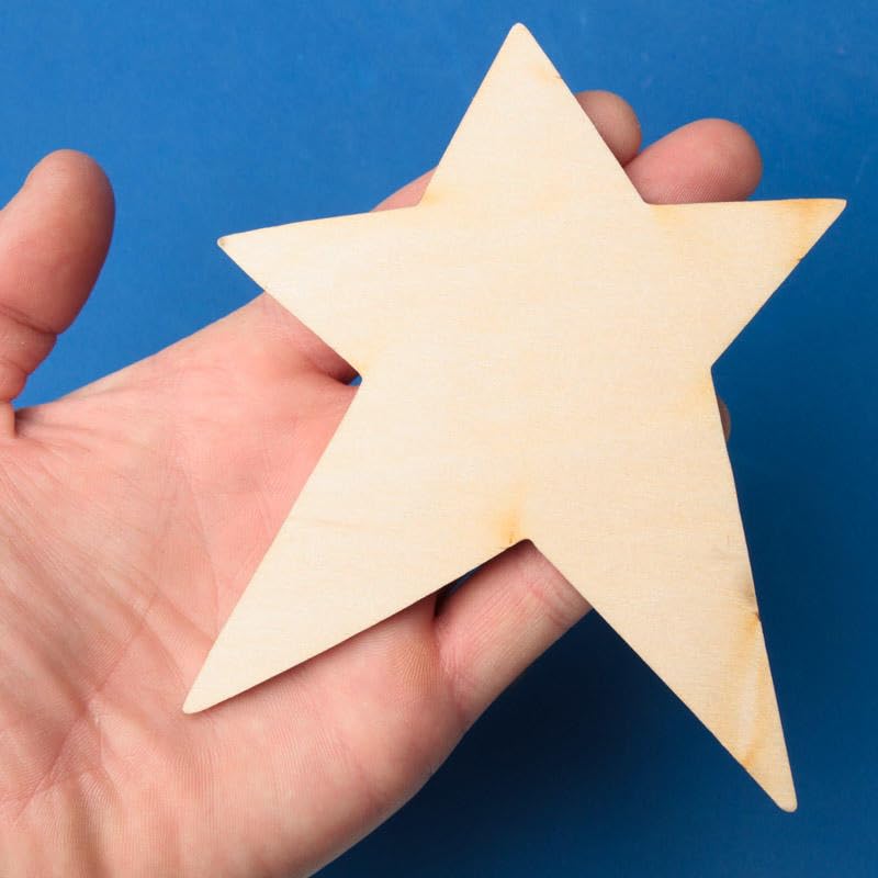 Factory Direct Craft Pack of 24 Unfinished Wooden Folk Star Cutouts - Blank Wood Star Shapes DIY Christmas Holiday, 4th of July, or Everyday Craft