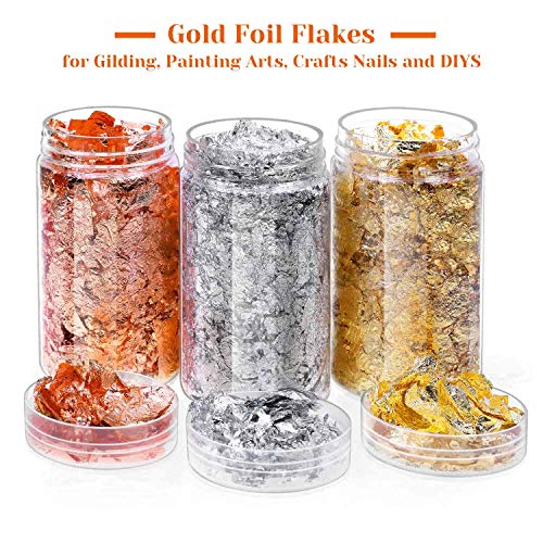 Gold Foil Flakes for Resin, Paxcoo Imitation Gold Foil Flakes Metallic Leaf for Nails, Painting, Crafts, Slime and Resin Jewelry Making (Gold, PAXCOO