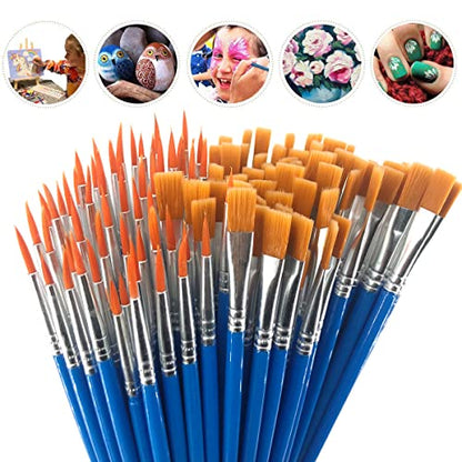 120 Pcs Flat and Round Paint Brushes Set,Kids Small Brushes Bulk Pointed Flat Nylon Hair Brushes for Acrylic Oil Watercolor Paint Party Classroom - WoodArtSupply