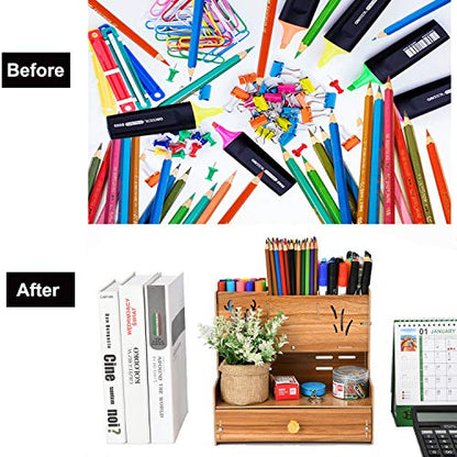 Marbrasse Wooden Pen Organizer, Multi-Functional DIY Pen Holder Box, Desktop Stationary, Easy Assembly, Home Office Art Supply Organizer Storage with